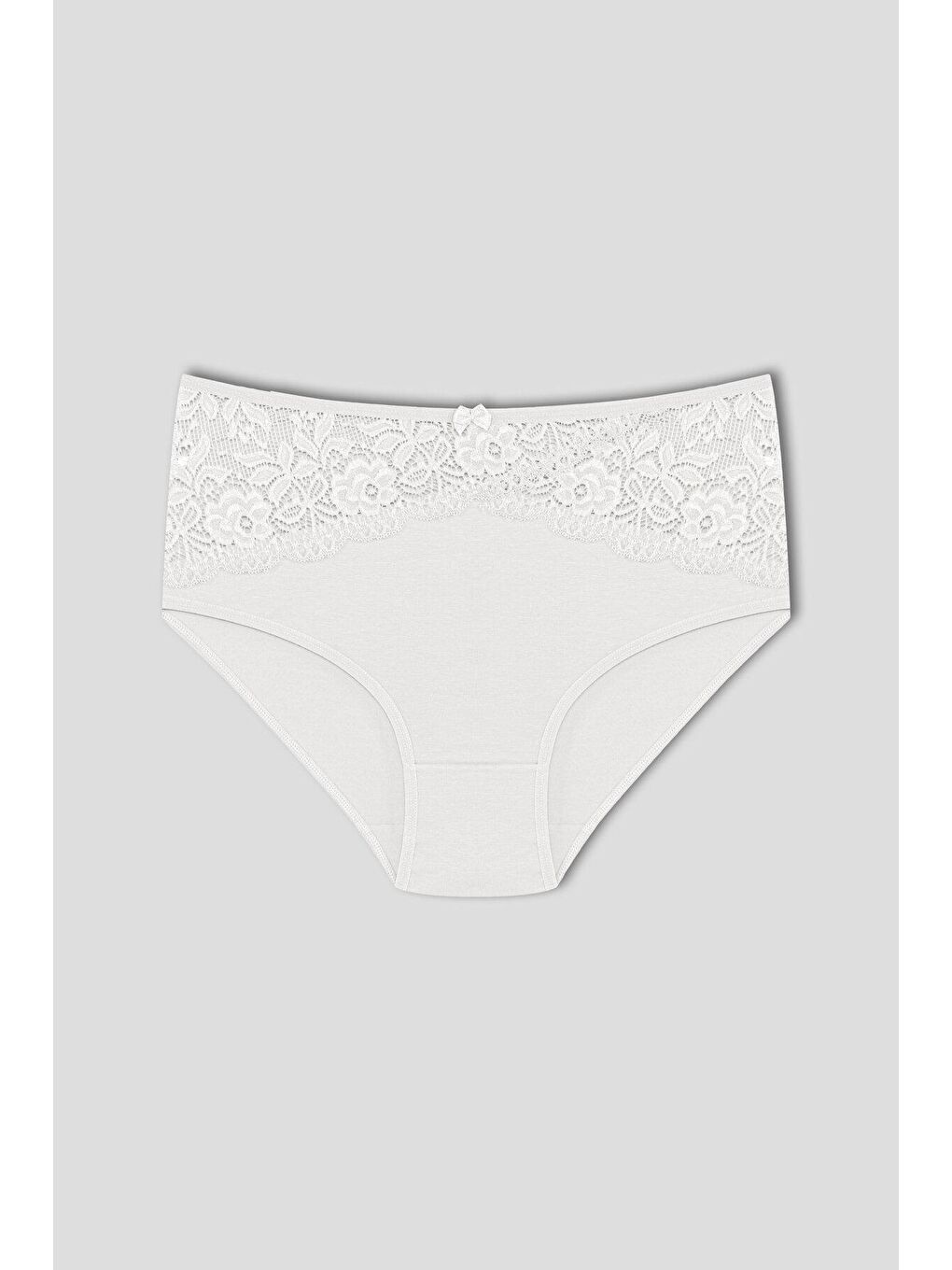 Beyaz Pamuklu Önü Ters V Dantel Yüksek Bel Büyük Beden Kadın Külot 2'li-2