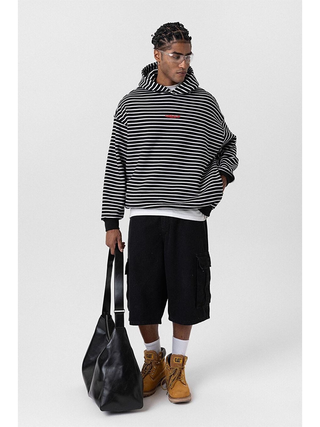 Yazı Detaylı Kapüşonlu Oversize Erkek Hoodie Siyah-2