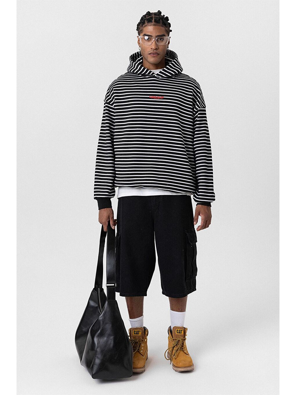 Yazı Detaylı Kapüşonlu Oversize Erkek Hoodie Siyah-3