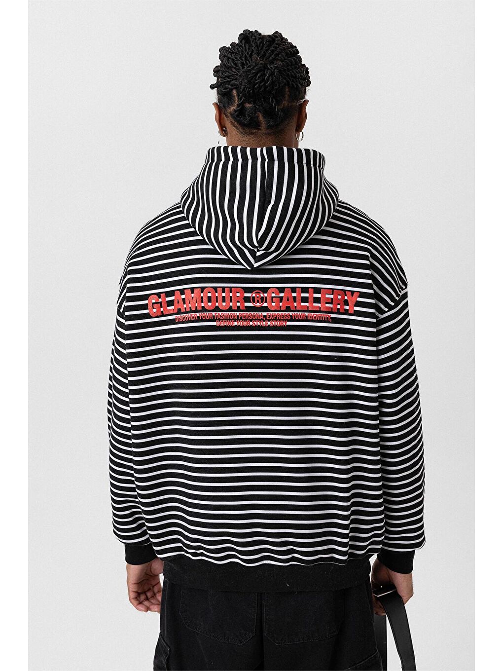Yazı Detaylı Kapüşonlu Oversize Erkek Hoodie Siyah-4