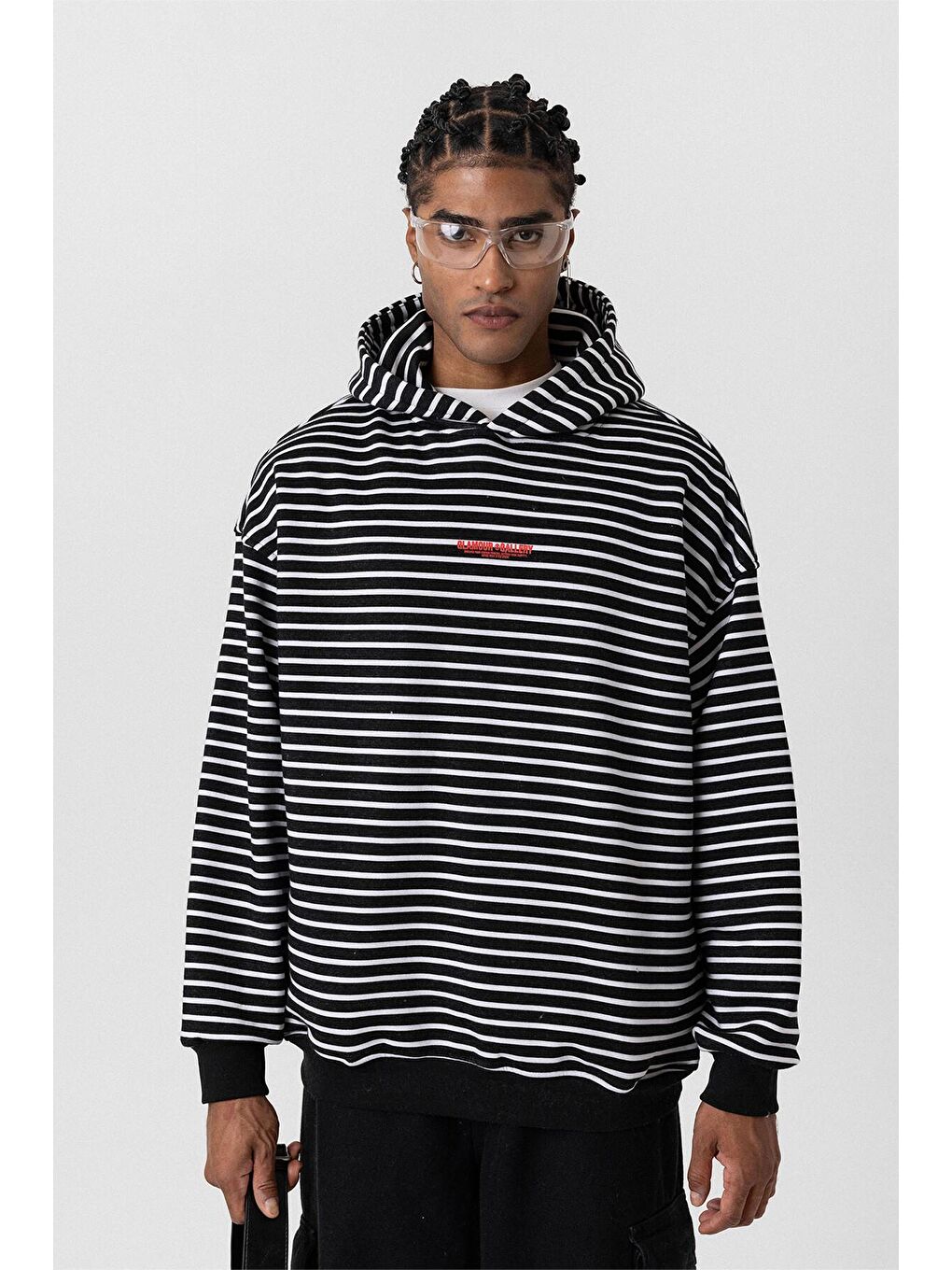 Yazı Detaylı Kapüşonlu Oversize Erkek Hoodie Siyah-5
