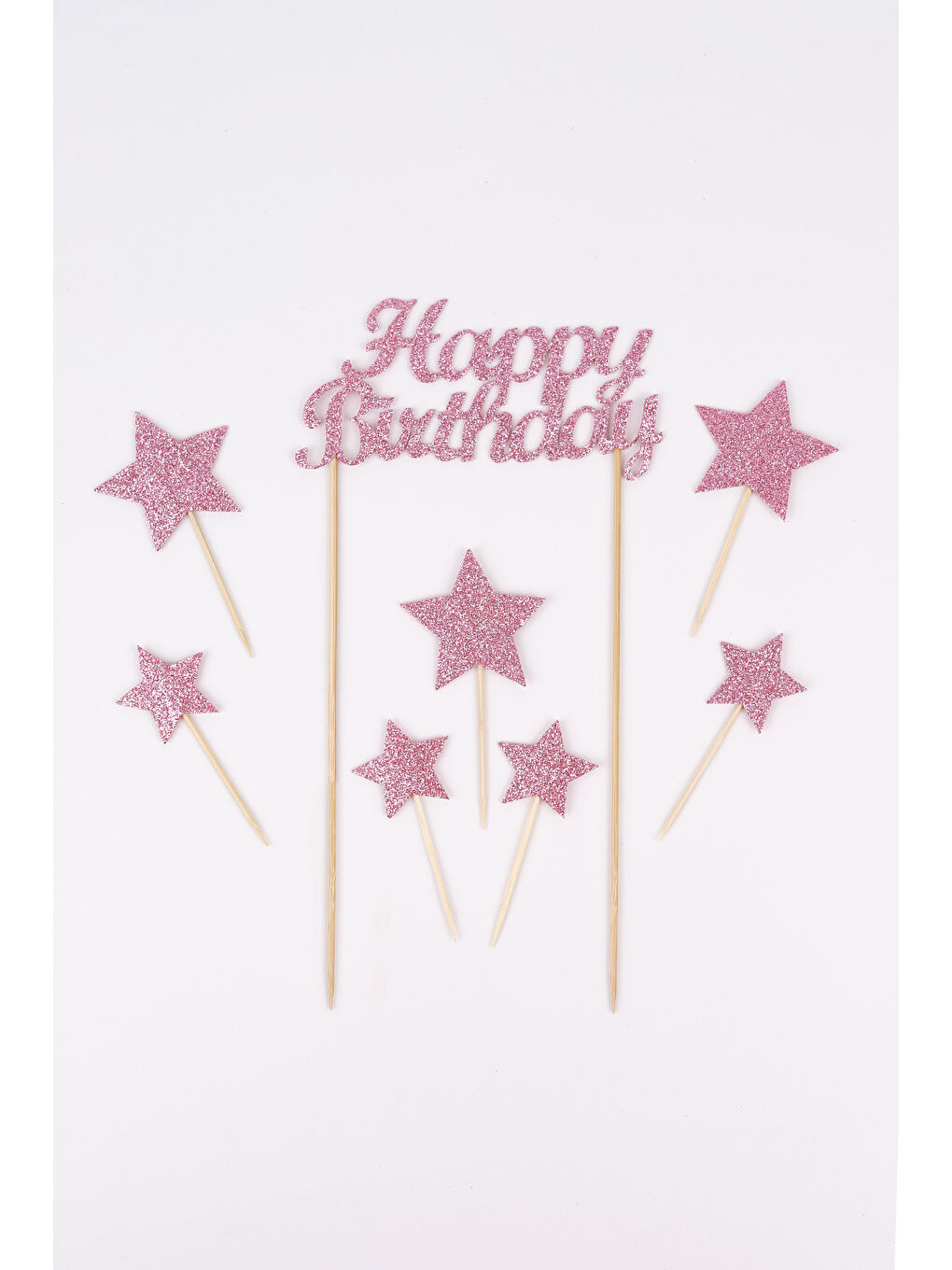 Pembe Happy Birthday Yıldız Pasta Süsü
