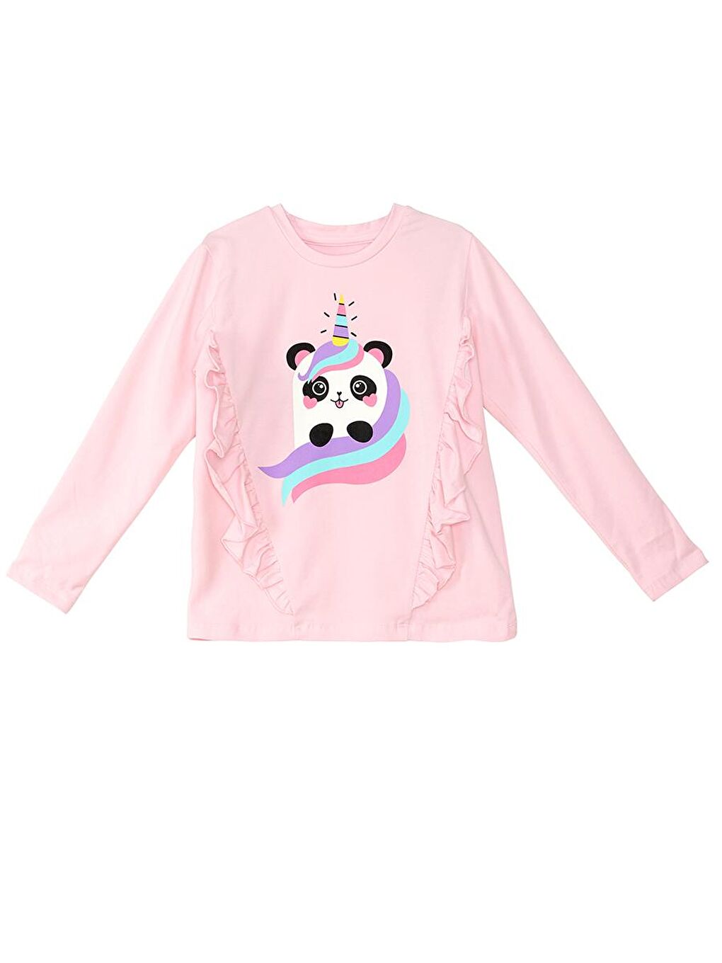 Denokids Siyah-Pembe Panda Unicorn Kız Çocuk T-shirt Tayt Takım - 4