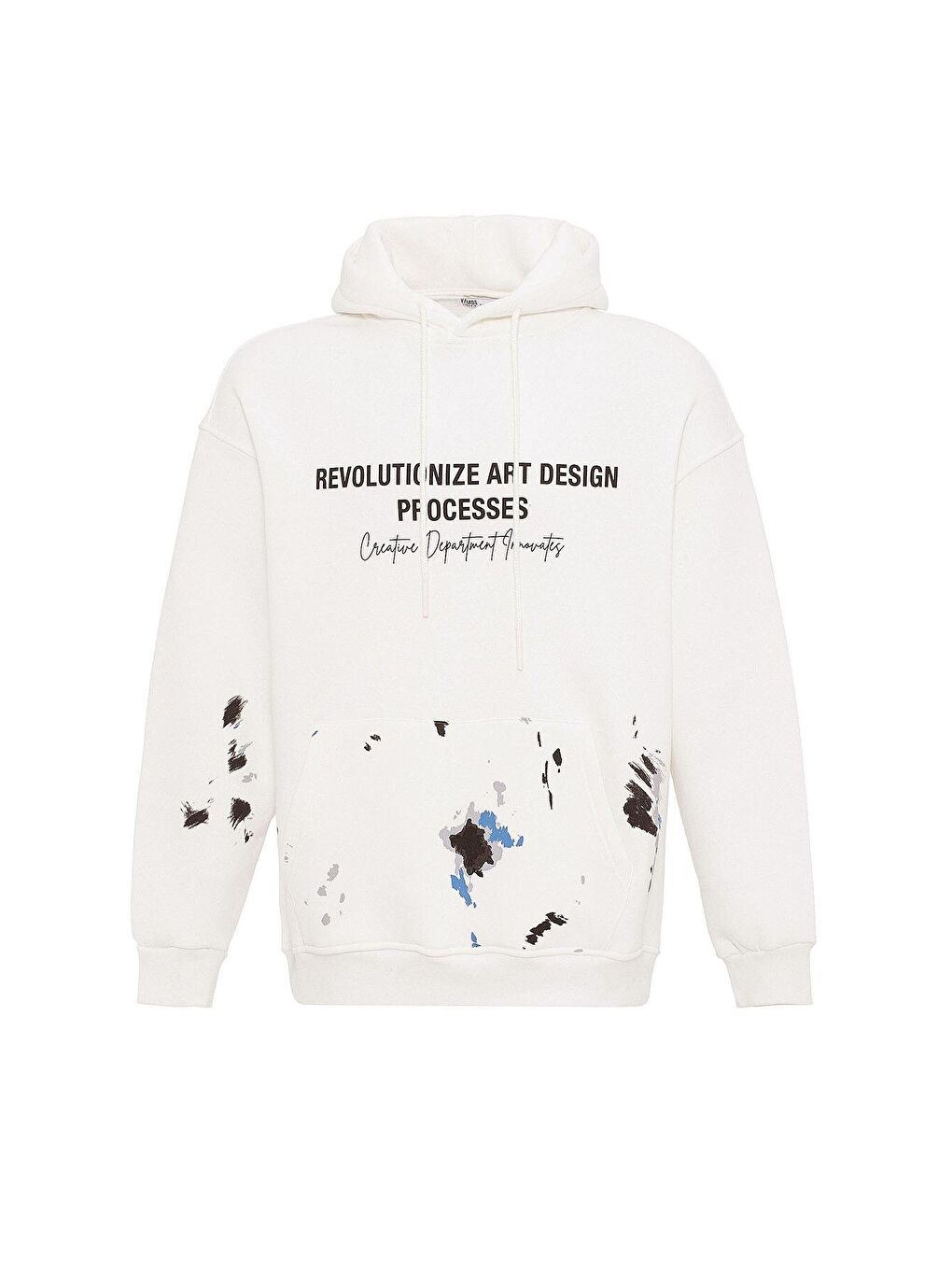 Renk Detaylı Oversize Kapüşonlu Sweatshirt Ekru-1