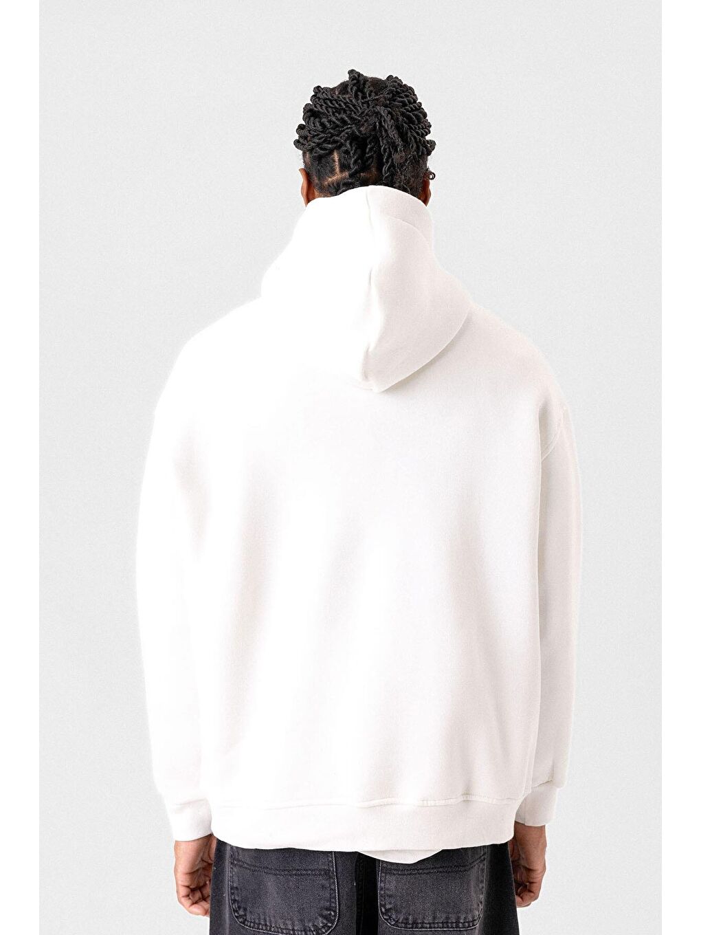 Renk Detaylı Oversize Kapüşonlu Sweatshirt Ekru-3