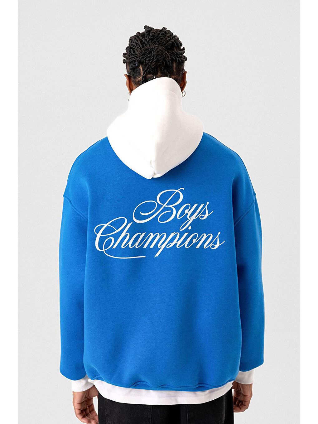 Yazı Detaylı Oversize Kapüşonlu Sweatshirt Turkuaz-7