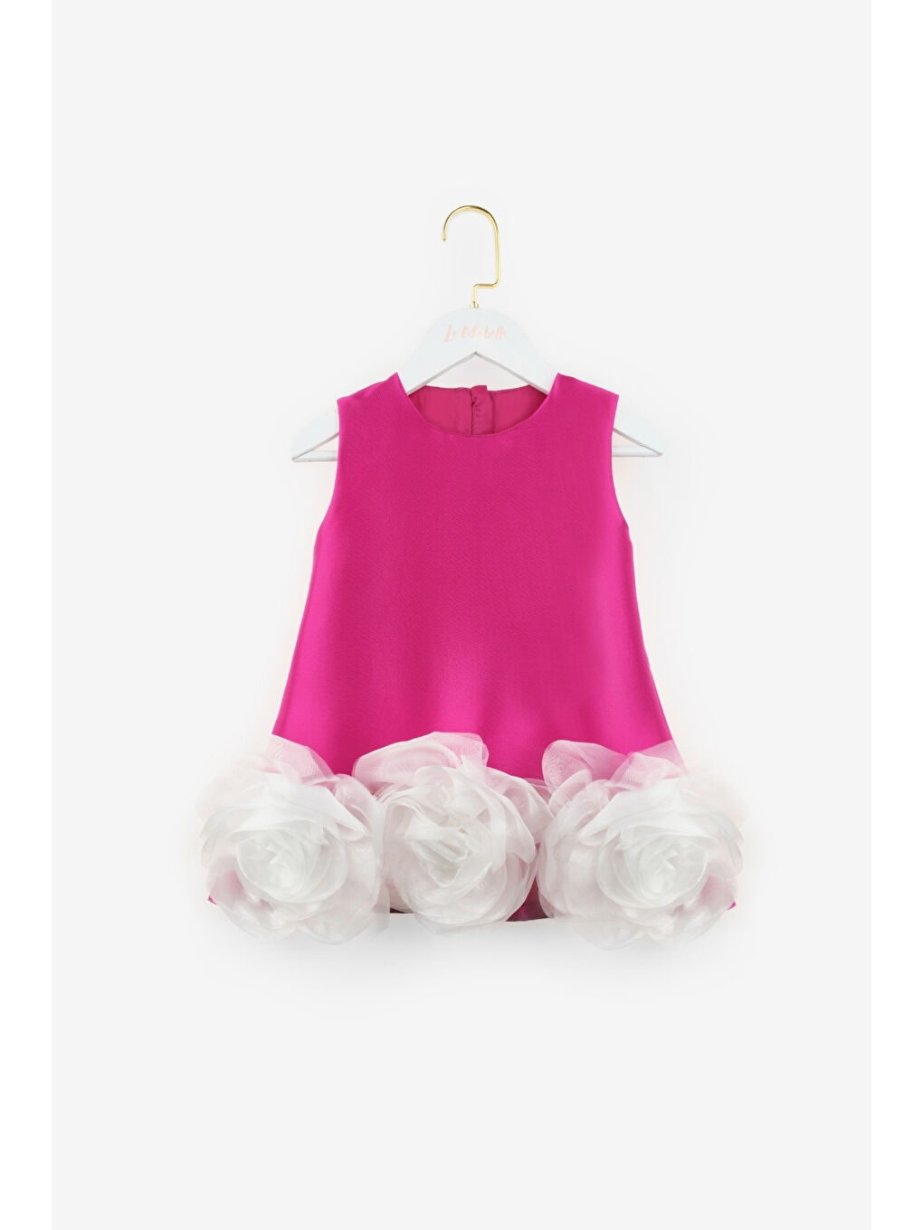 Fuşya Etek Ucu Gül Detaylı Kız Çocuk Elbise - Paola-1