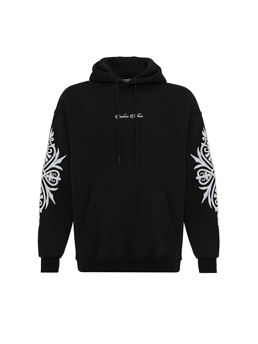 Desenli Oversize Erkek Kapüşonlu Sweatshirt Hoodie Siyah-1