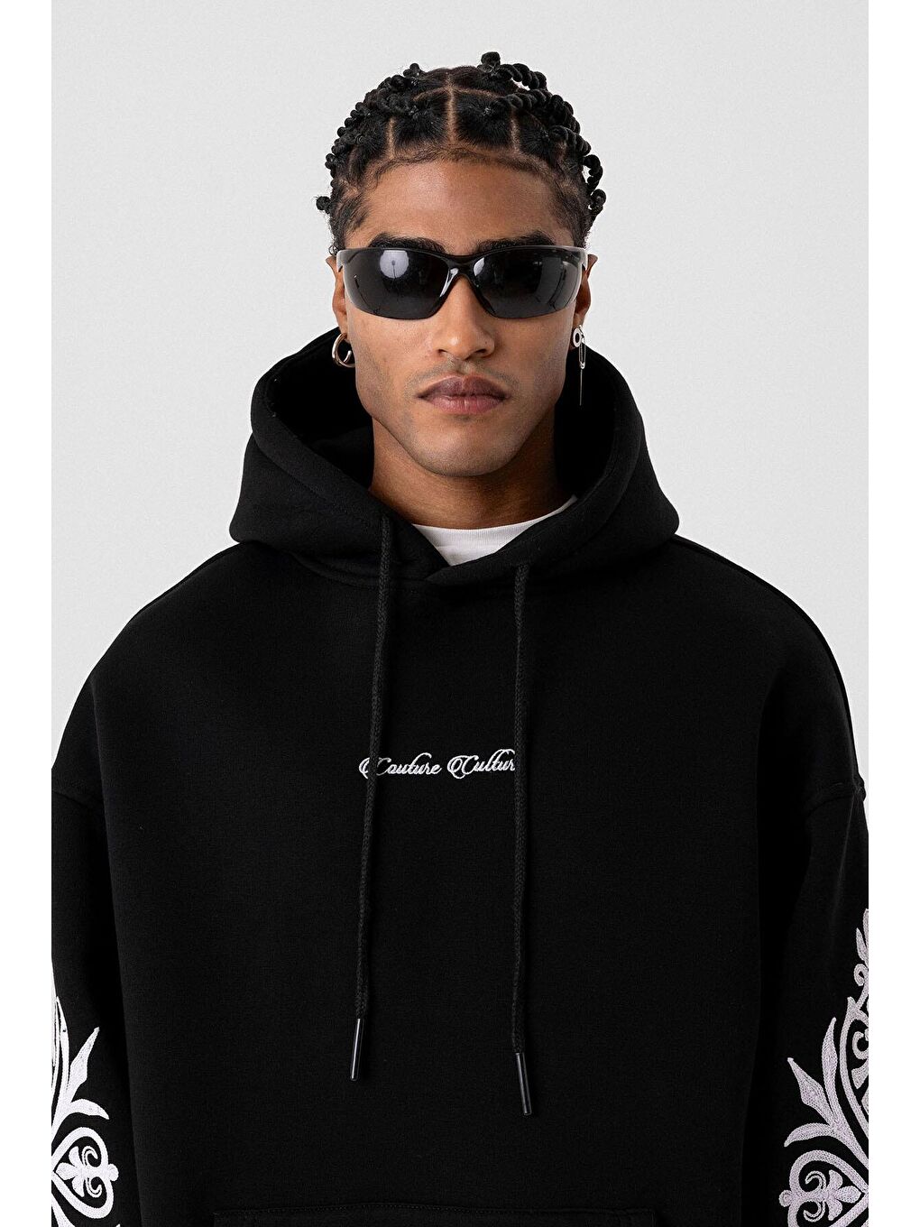 Desenli Oversize Erkek Kapüşonlu Sweatshirt Hoodie Siyah-3