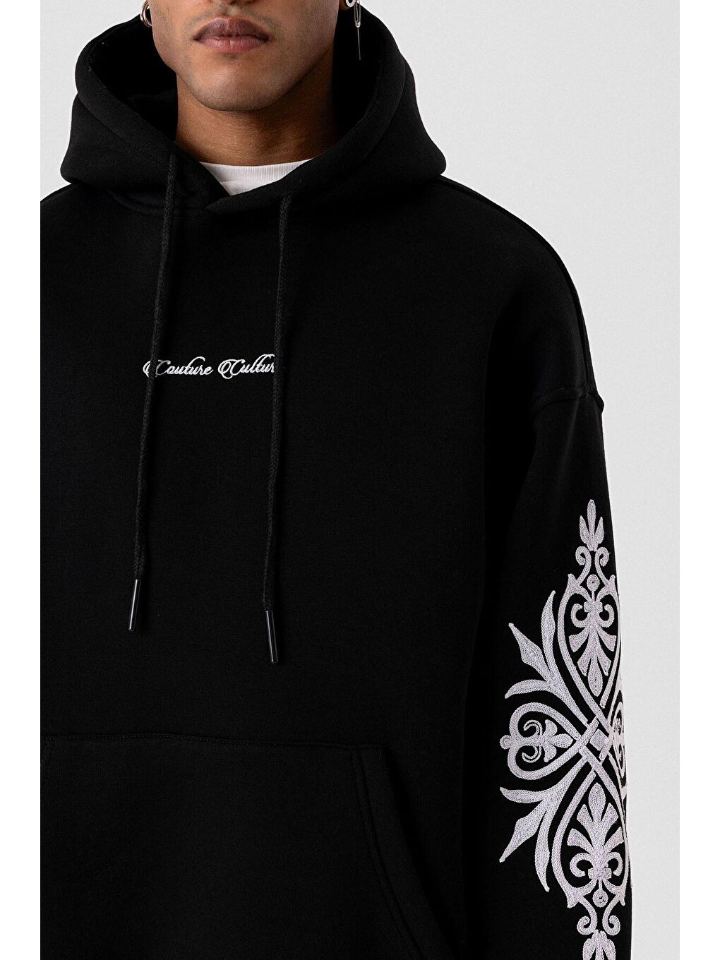 Desenli Oversize Erkek Kapüşonlu Sweatshirt Hoodie Siyah-4