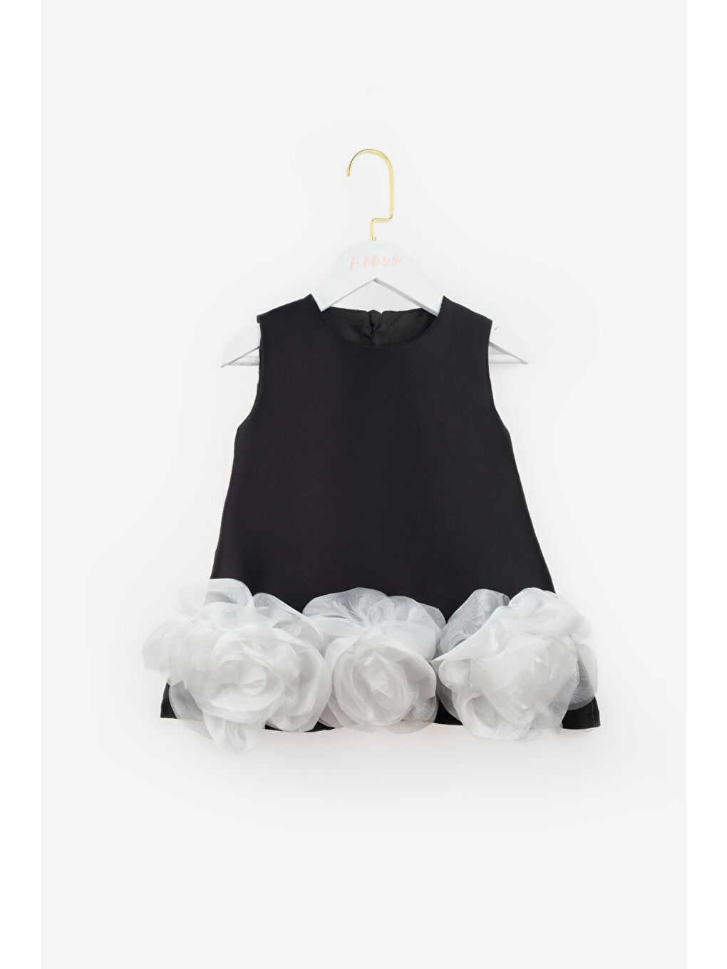 Siyah Etek Ucu Gül Detaylı Kız Çocuk Elbise - Paola-3