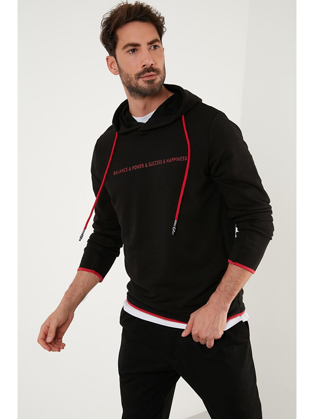 Siyah Pamuklu Baskılı Kapüşonlu Sweat 5905239