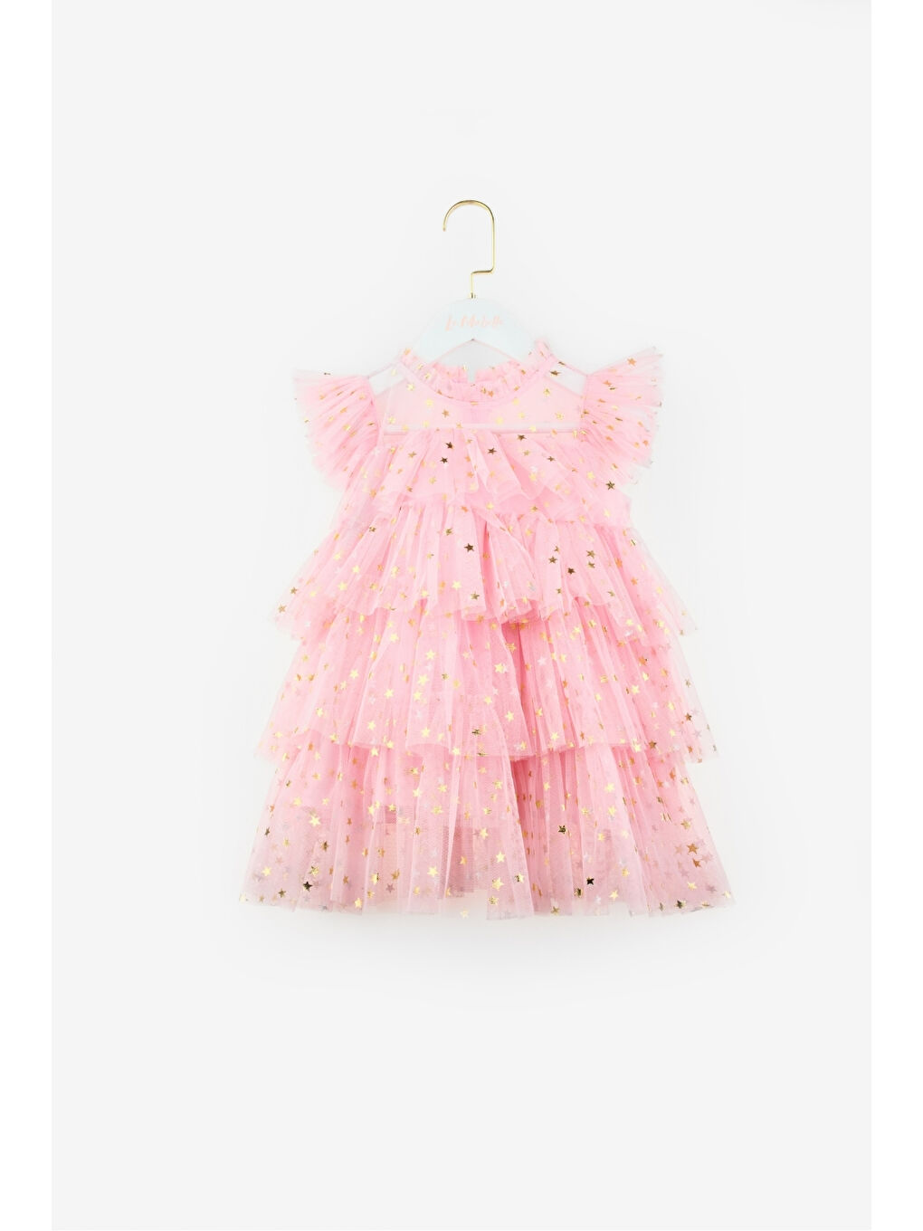 Pembe Yıldızlı Katlı Kız Çocuk Tül Elbise - Essie-3