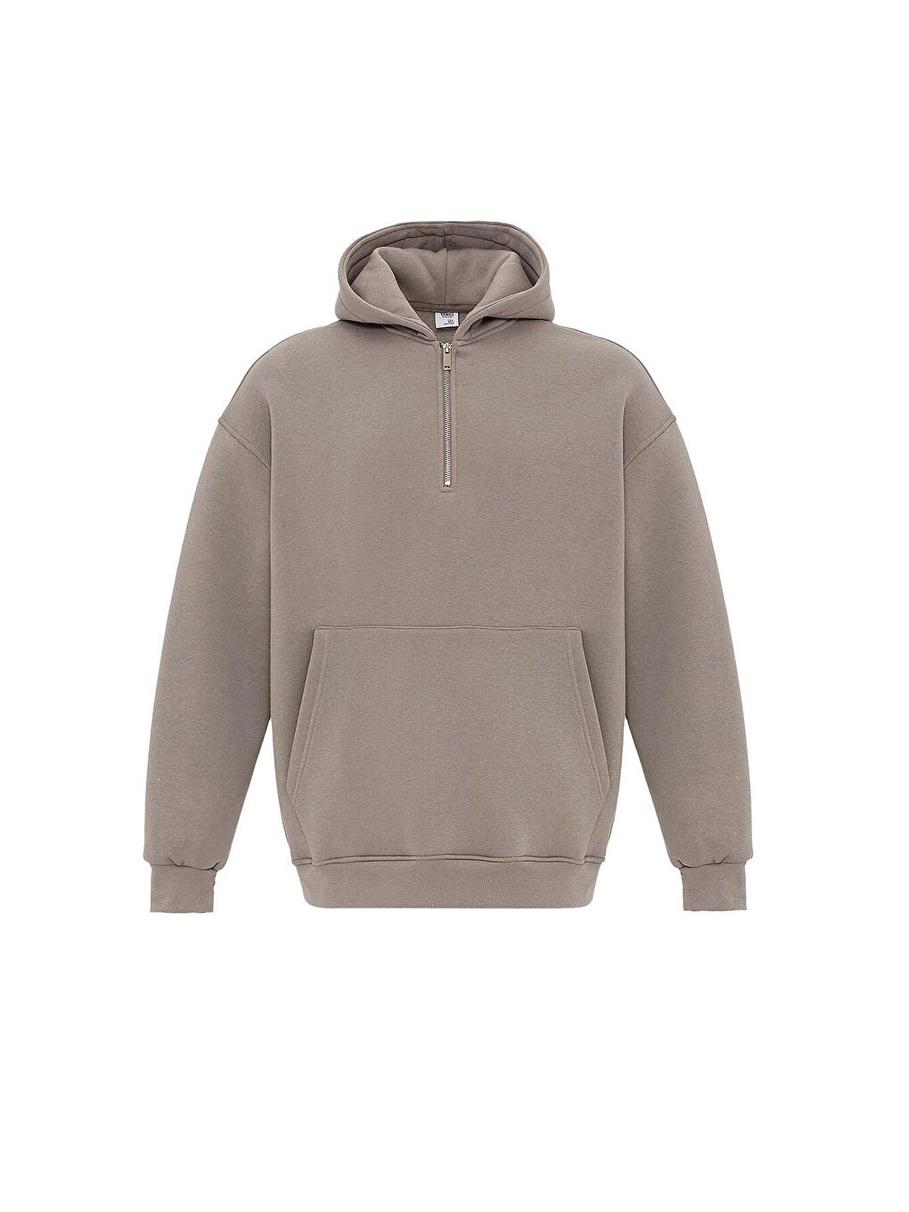 Bej Basic Oversize Fermuar Detaylı Kapüşonlu  Erkek Hoodie-1