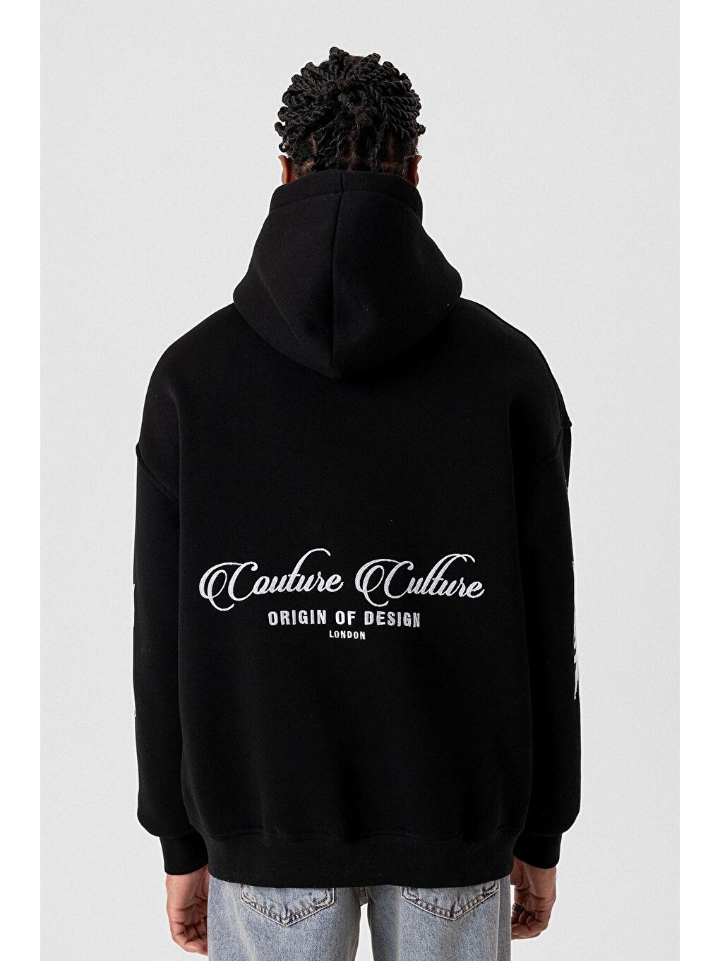 Desenli Oversize Erkek Kapüşonlu Sweatshirt Hoodie Siyah-7