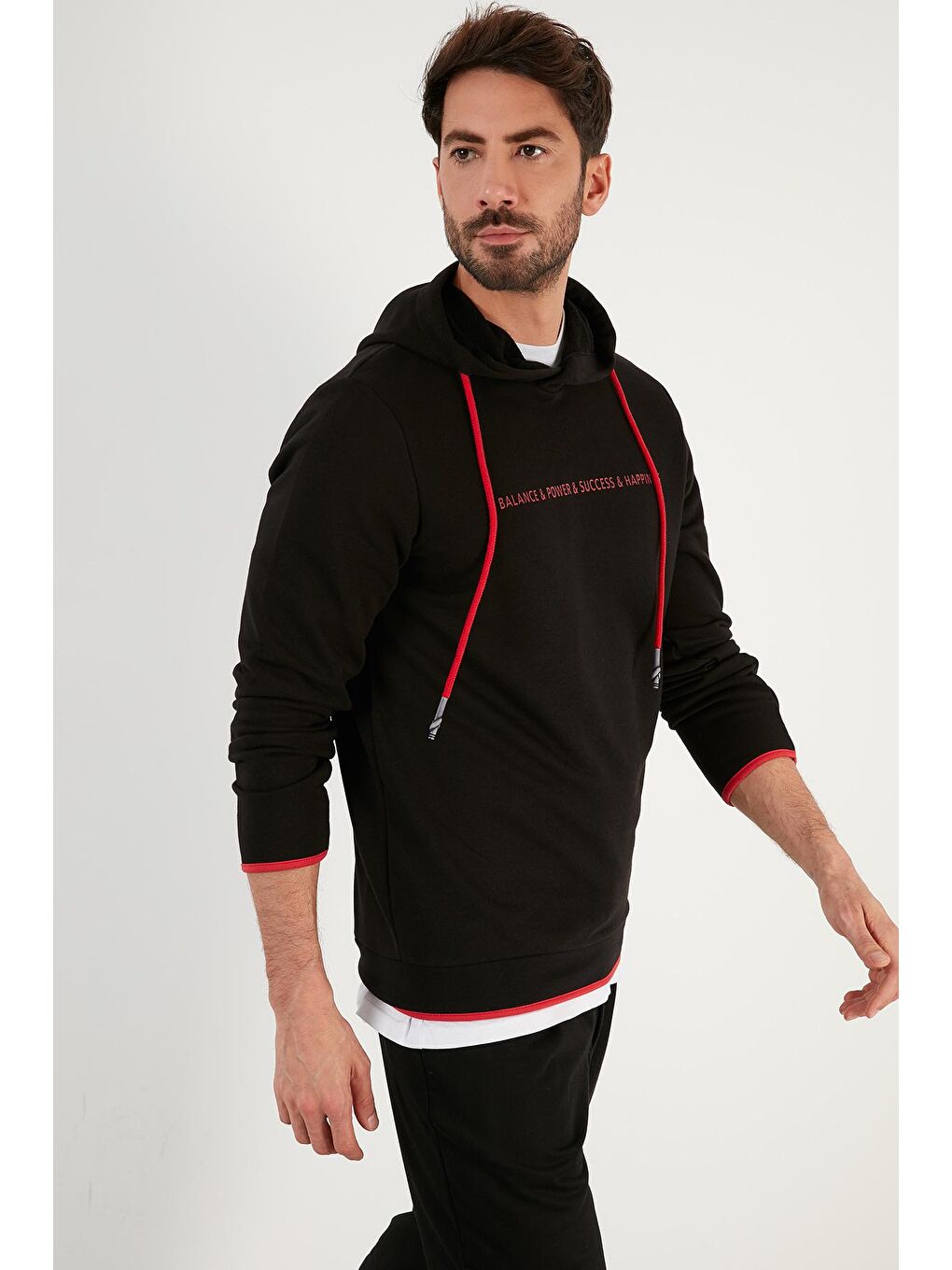 Siyah Pamuklu Baskılı Kapüşonlu Sweat 5905239-1