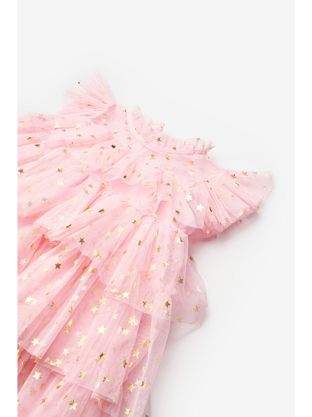 Pembe Yıldızlı Katlı Kız Çocuk Tül Elbise - Essie-5