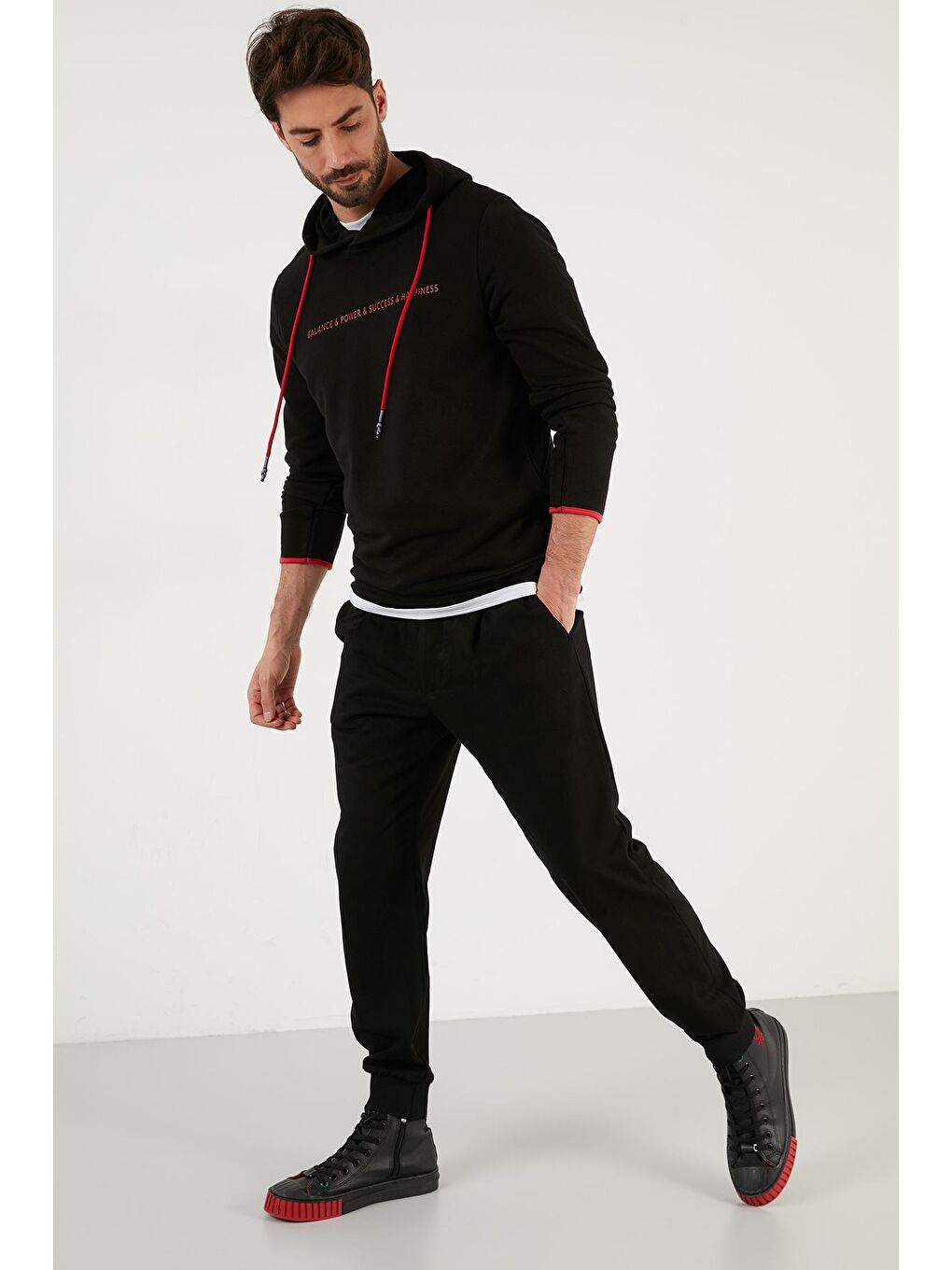 Siyah Pamuklu Baskılı Kapüşonlu Sweat 5905239-2