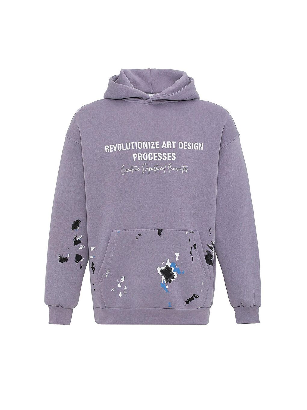 Renk Detaylı Oversize Kapüşonlu Sweatshirt Lila-1