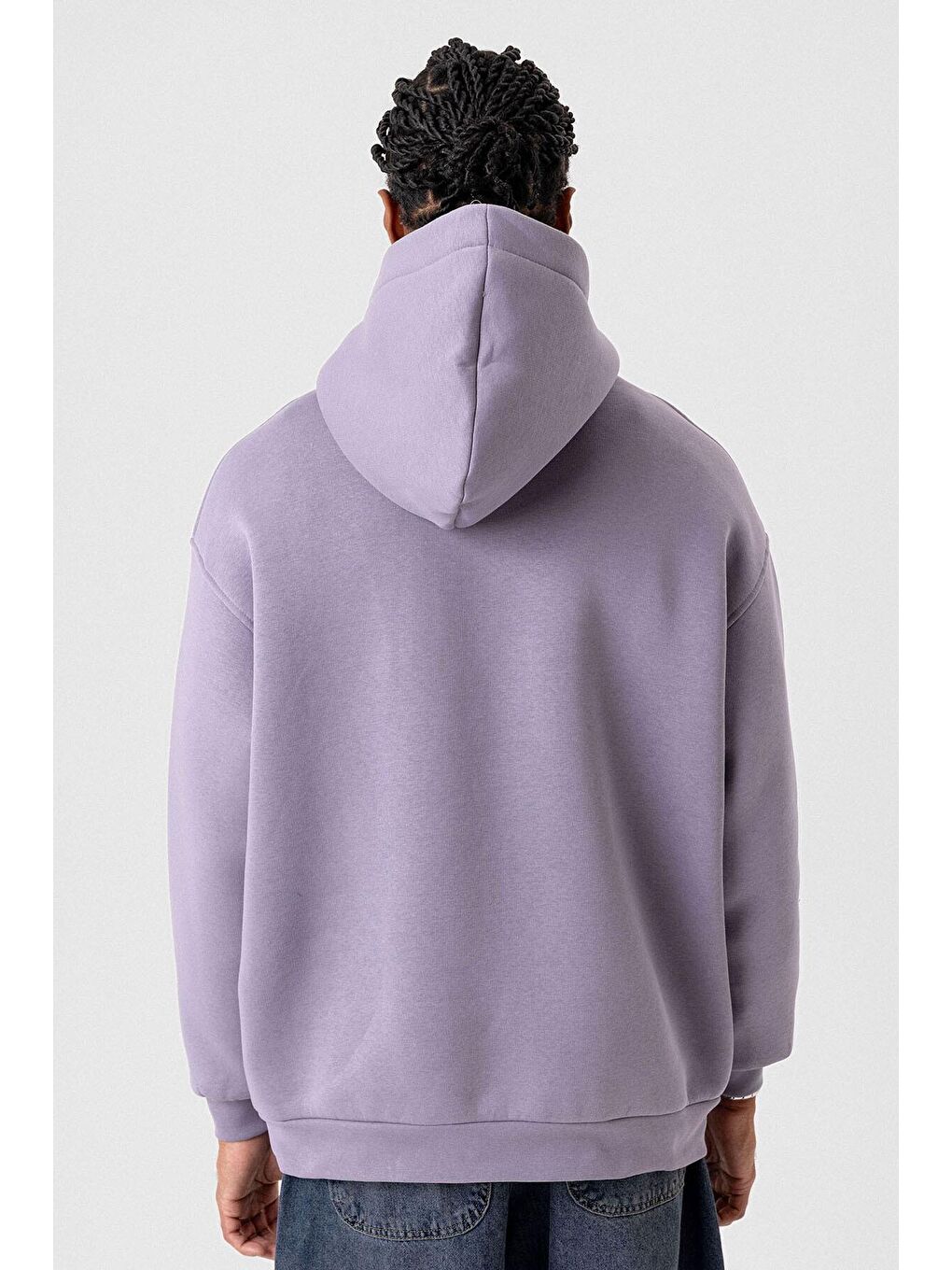 Renk Detaylı Oversize Kapüşonlu Sweatshirt Lila-4
