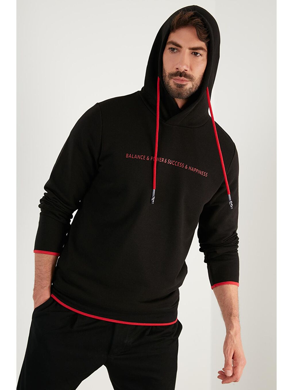 Siyah Pamuklu Baskılı Kapüşonlu Sweat 5905239-3