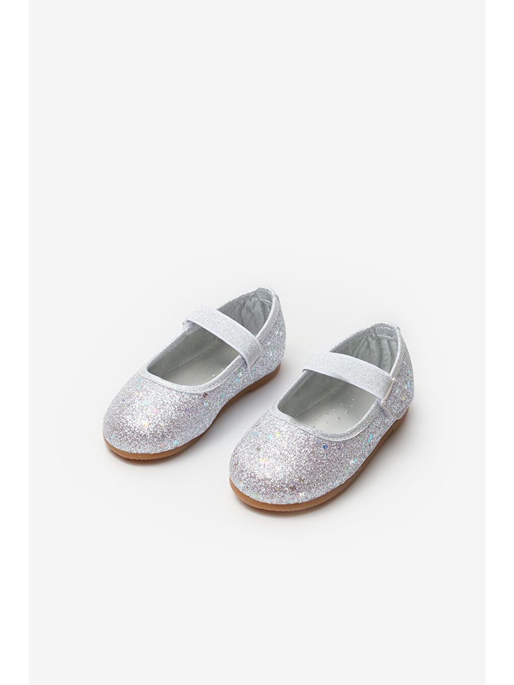 Gri Gümüş Kelebek Simli Kız Çocuk Babet Ayakkabı
