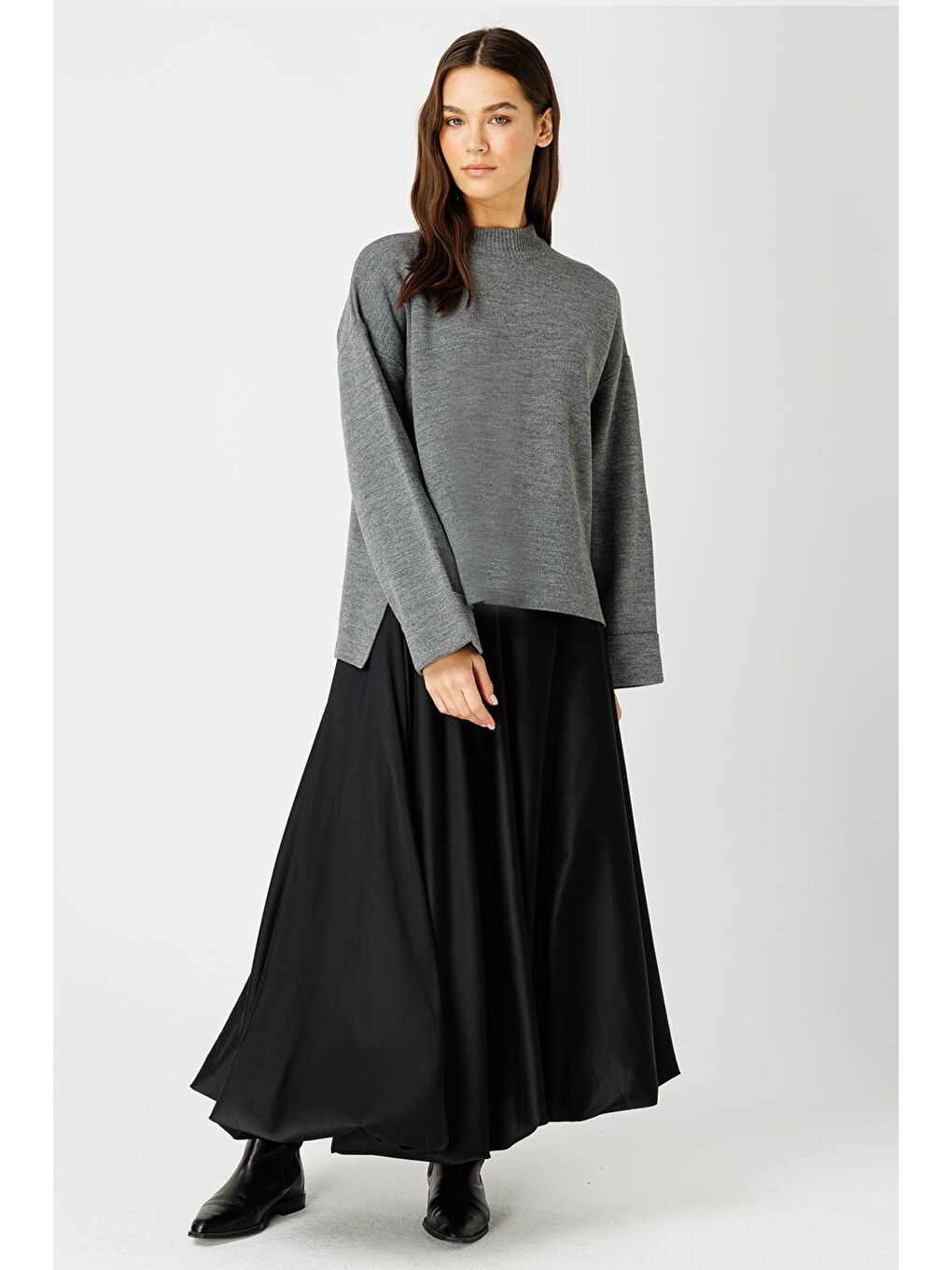 Yüksek Yaka Gri Kazak-1