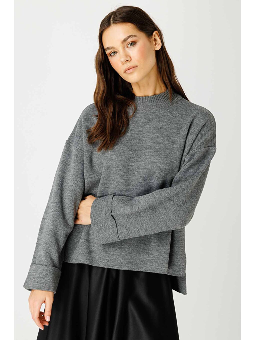 Yüksek Yaka Gri Kazak-3