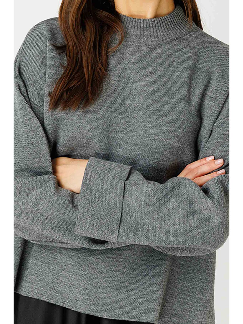 Yüksek Yaka Gri Kazak-4