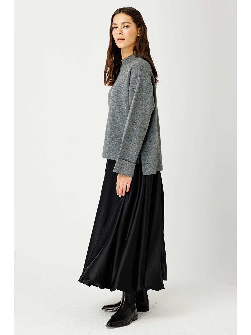 Yüksek Yaka Gri Kazak-5