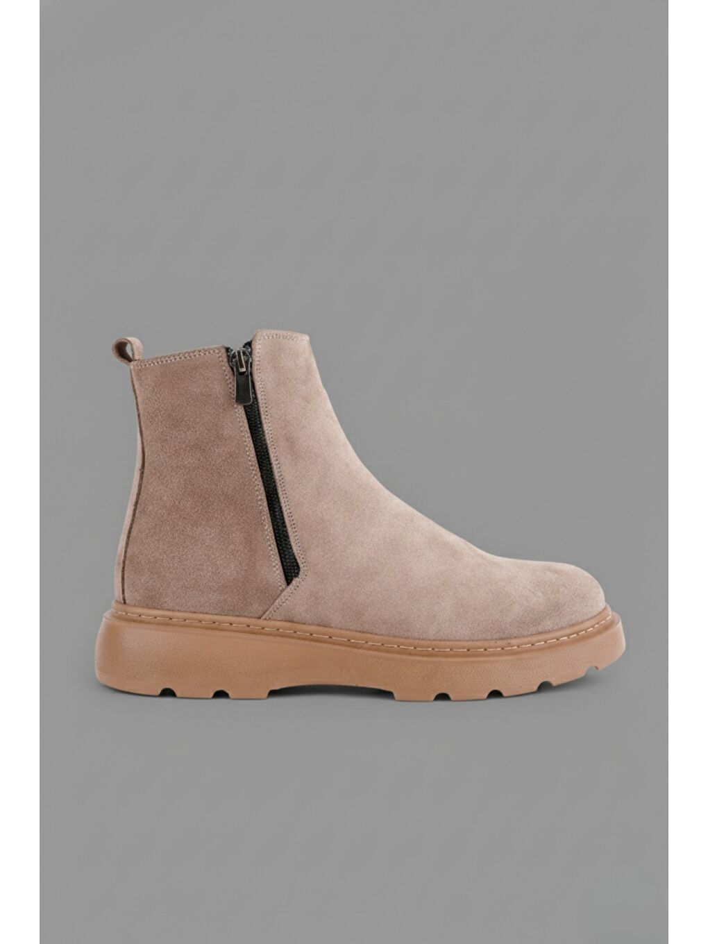 Bej CHELSEY Hakiki Deri Çift Fermuarlı Erkek Kışlık Bot-1