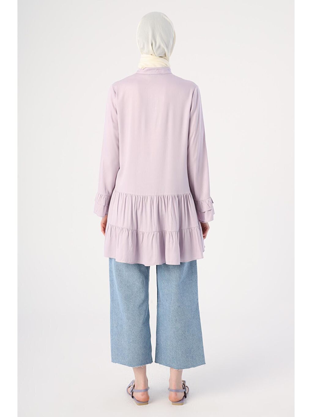 Açık Lila Hakim Yaka Yarım Patlı Volan Kollu Tunik-3