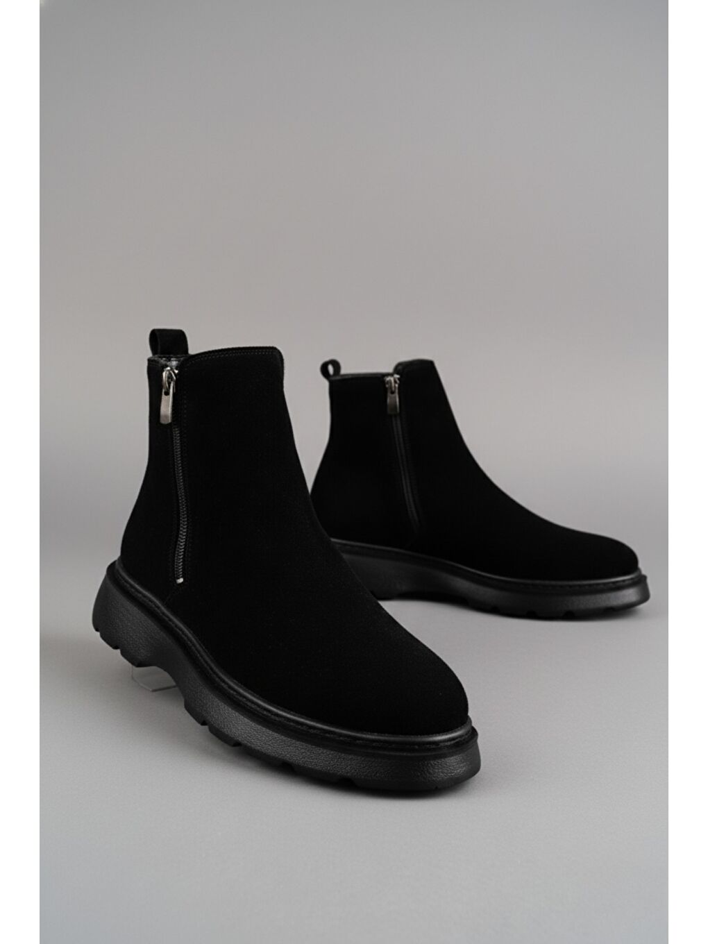 Siyah CHELSEY Hakiki Deri Çift Fermuarlı Erkek Kışlık Bot