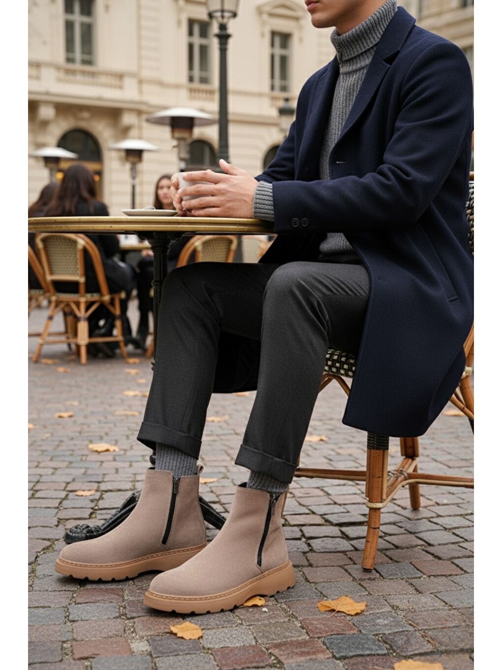 Bej CHELSEY Hakiki Deri Çift Fermuarlı Erkek Kışlık Bot-4