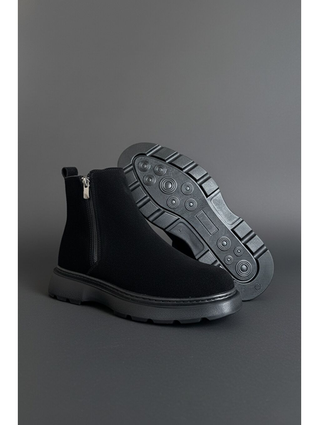 Siyah CHELSEY Hakiki Deri Çift Fermuarlı Erkek Kışlık Bot-1