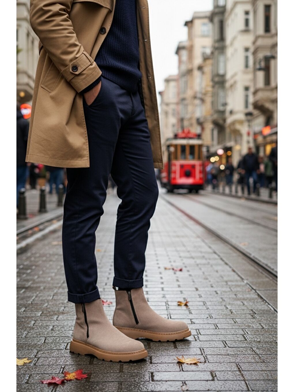 Bej CHELSEY Hakiki Deri Çift Fermuarlı Erkek Kışlık Bot-5