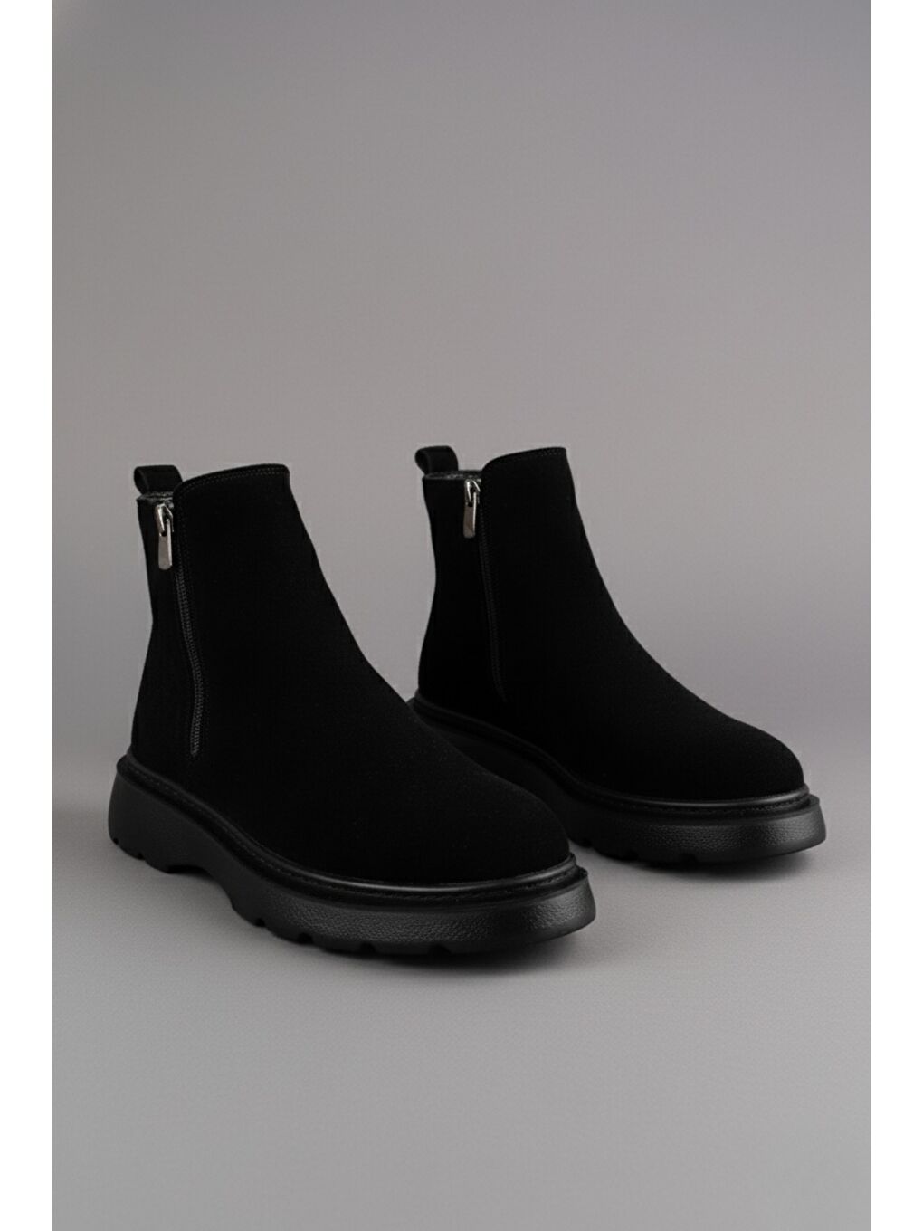 Siyah CHELSEY Hakiki Deri Çift Fermuarlı Erkek Kışlık Bot-4