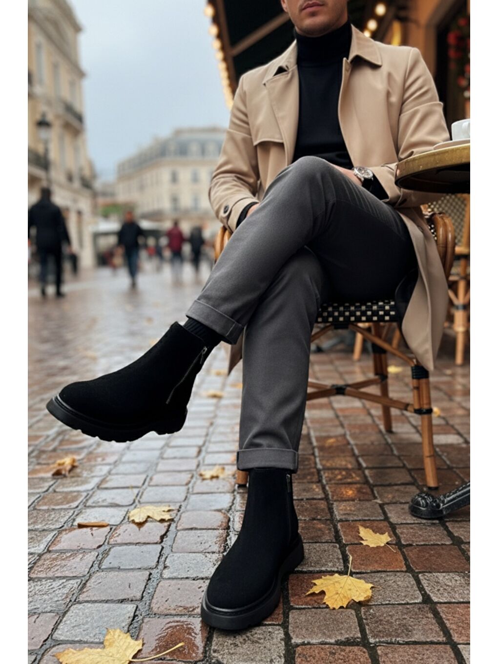 Siyah CHELSEY Hakiki Deri Çift Fermuarlı Erkek Kışlık Bot-7