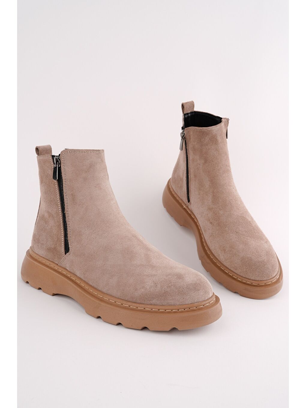 Bej Chelsea Çift Fermuarlı Erkek Kışlık Bot