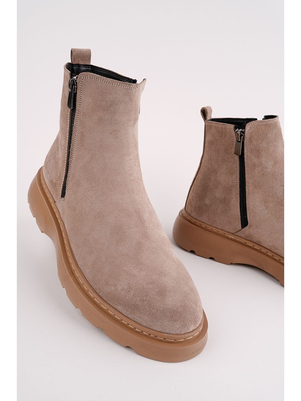Bej Chelsea Çift Fermuarlı Erkek Kışlık Bot-1