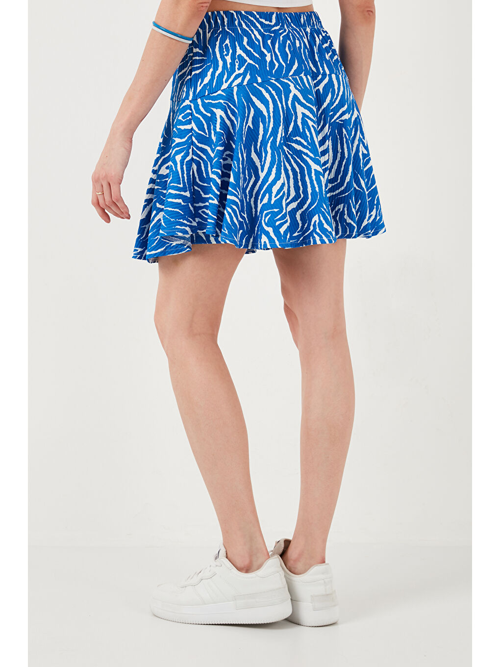 Mavi Beli Lastikli Mini Şort Kadın Etek 5864024-5