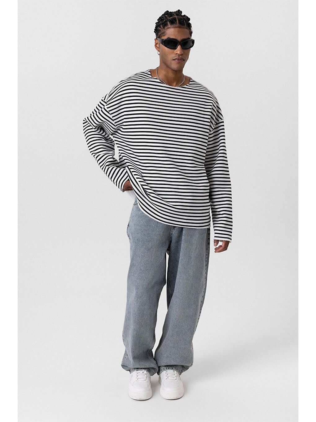 Yaka Detaylı Oversize Sweatshirt Ekru-2