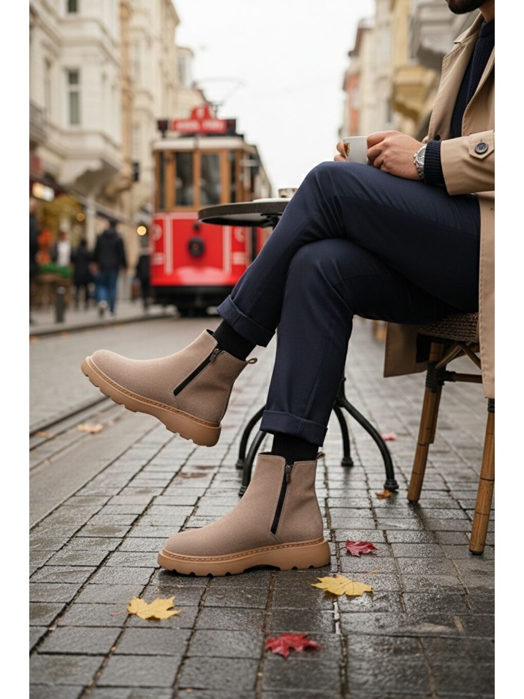 Bej Chelsea Çift Fermuarlı Erkek Kışlık Bot-4