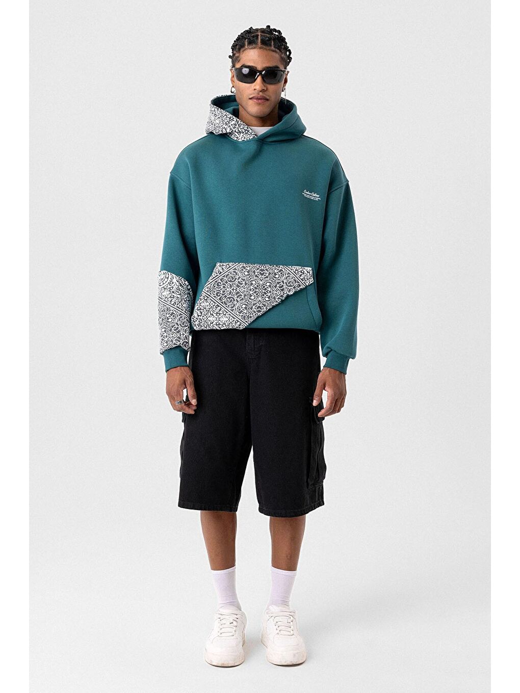 Oversize Kapüşonlu Sweatshirt Hoodıe Petrol