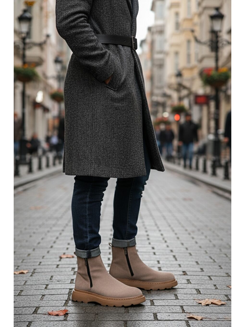 Bej Chelsea Çift Fermuarlı Erkek Kışlık Bot-5