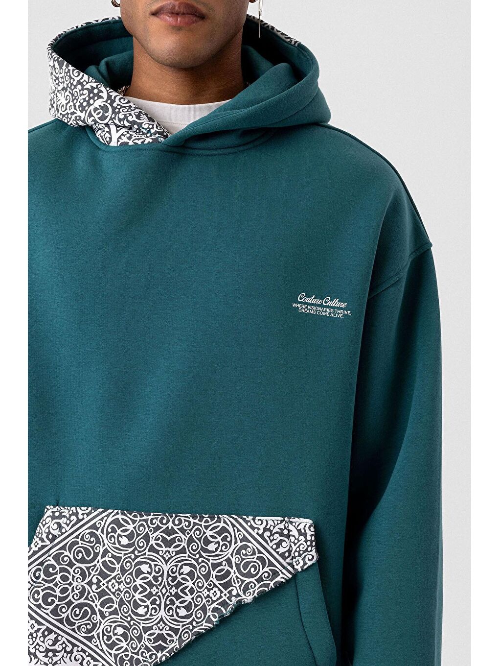 Oversize Kapüşonlu Sweatshirt Hoodıe Petrol-4