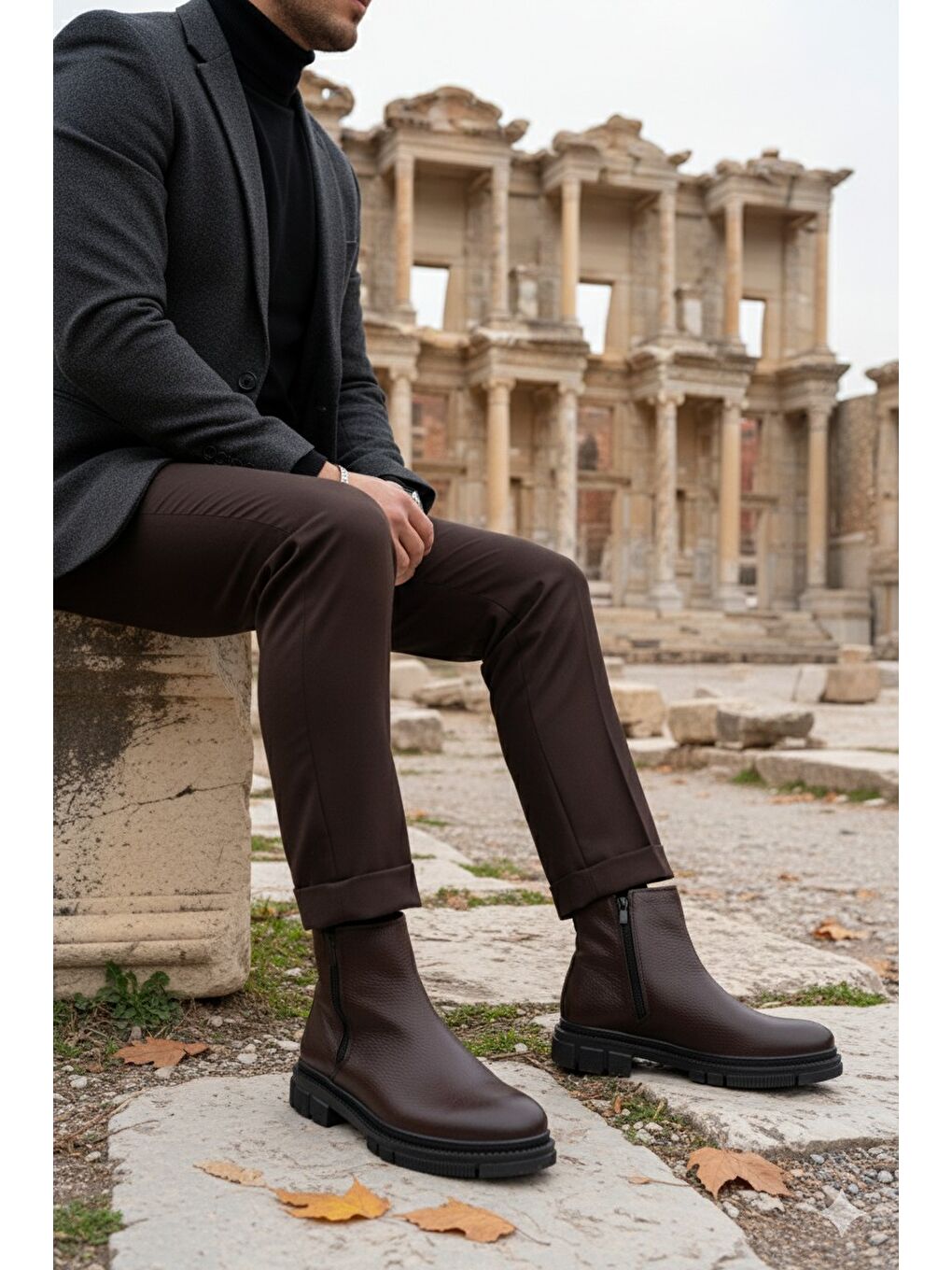 Kahverengi Chelsea Çift Fermuarlı Erkek Kışlık Bot-4
