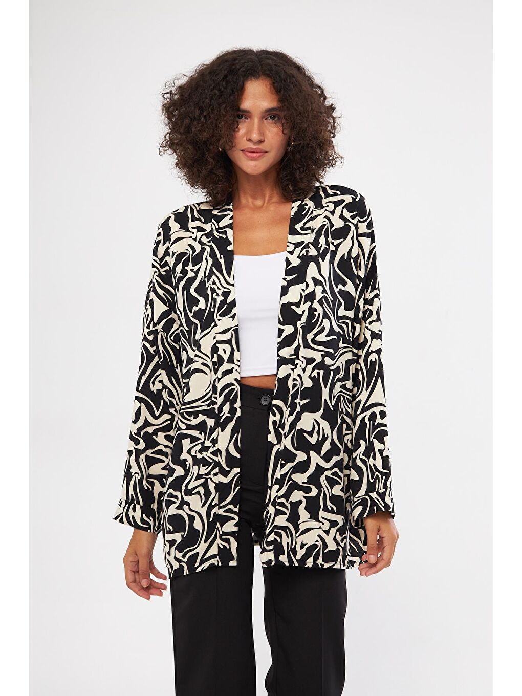 Siyah Uzun Kollu Kadın Kimona Tunık-1