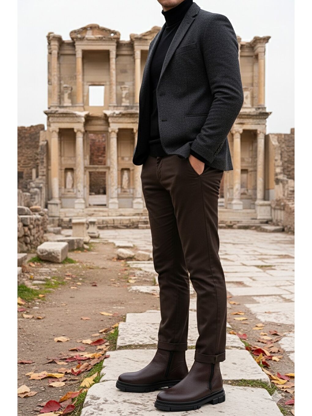 Kahverengi Chelsea Çift Fermuarlı Erkek Kışlık Bot-5