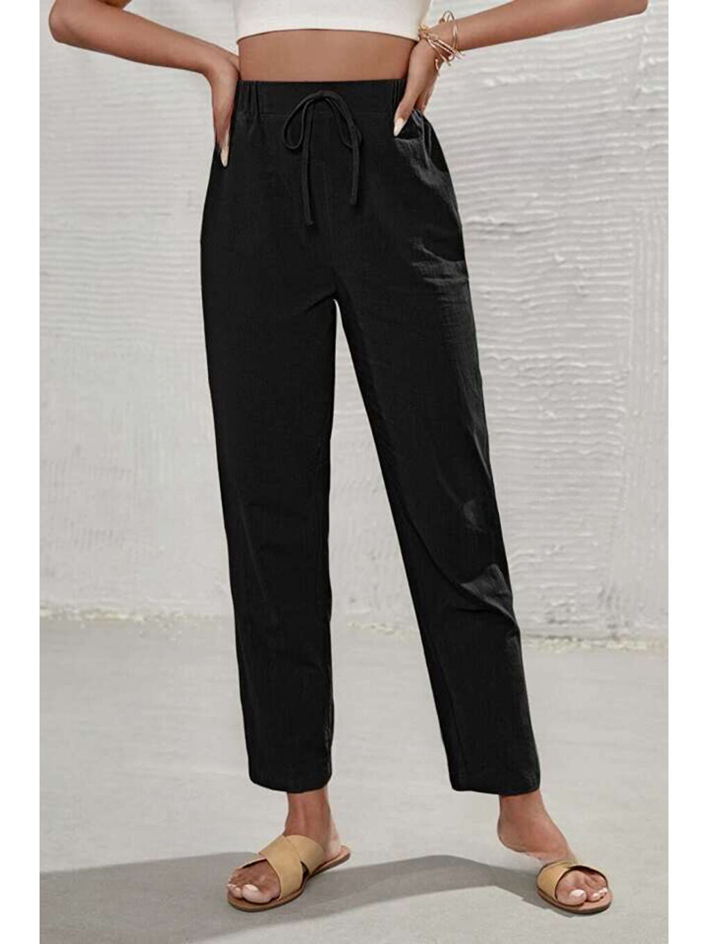 Siyah Kadın Belli Lastikli Havuç Kesim Pantolon SPR24EA86-1